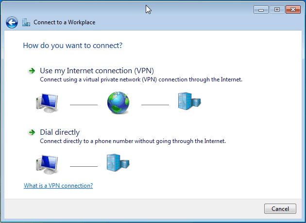 Choose Virtual Privete Network connection