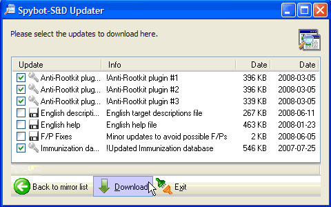 Update list - click Download